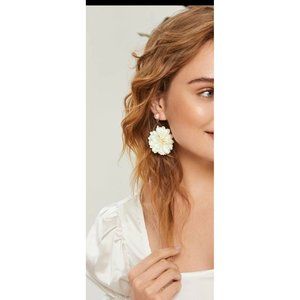 Cream flower earrings , cream off white feathered Pearl White fabric long floral